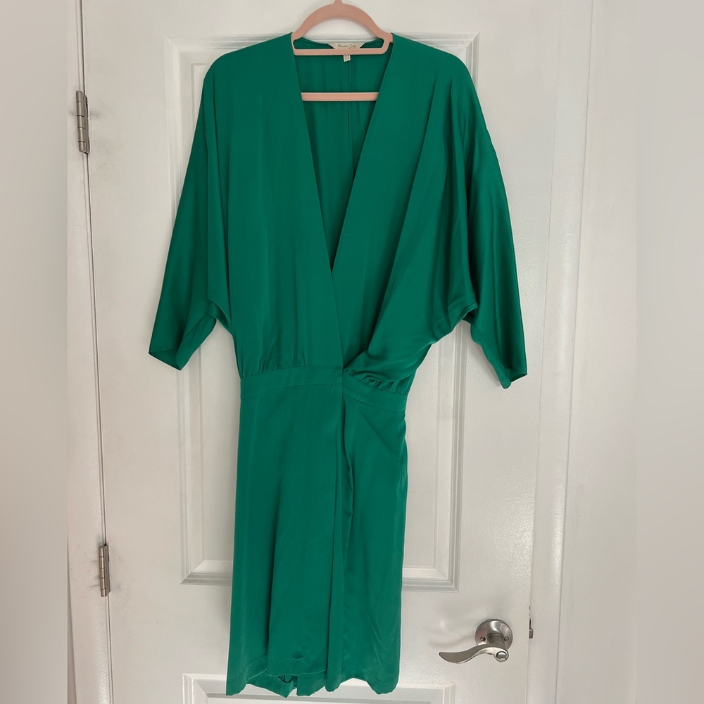Massimo Dutti Elegant Silk Green Wrap Dress